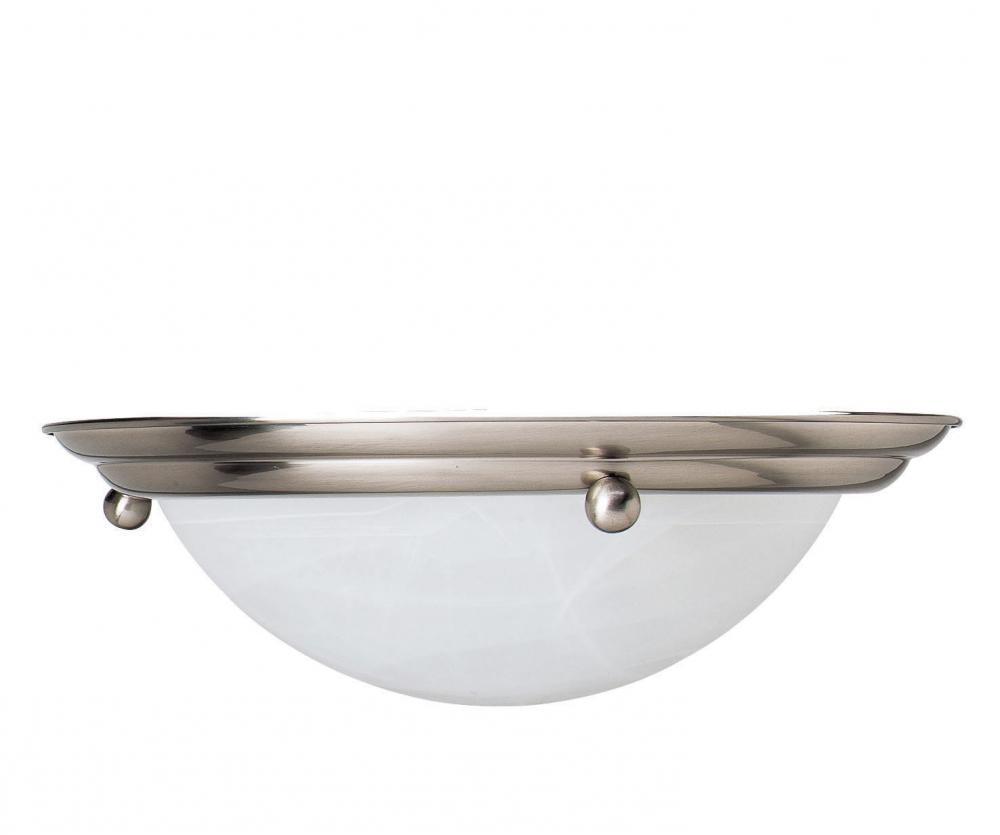 Two Light Brushed Nickel White Swirl Glass Bowl Flush Mount