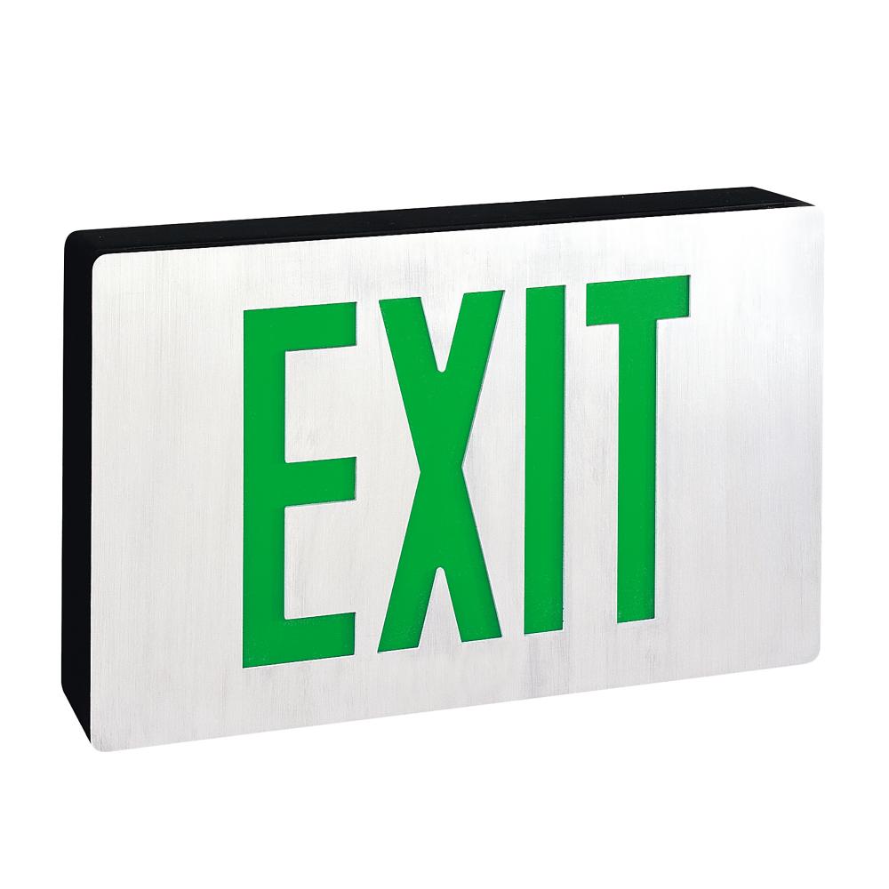 Die-Cast LED Self-Diagnostic Exit Sign w/ Battery Backup, Single-Faced Aluminum w/ Green Letters in