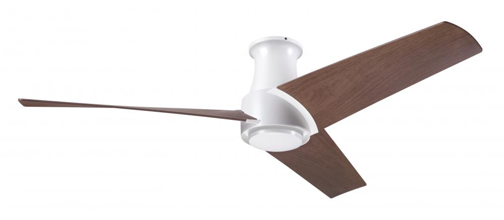 Ambit Flush DC Fan- Matte White Finish; 56" Mahogany Blades; No Light; Wall/Remote Combo Control