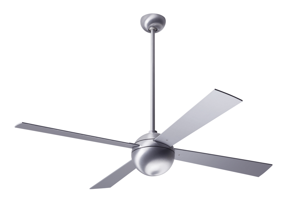 Ball Fan; Brushed Aluminum Finish; 52" White Blades; No Light; Wall Control with Remote Handset