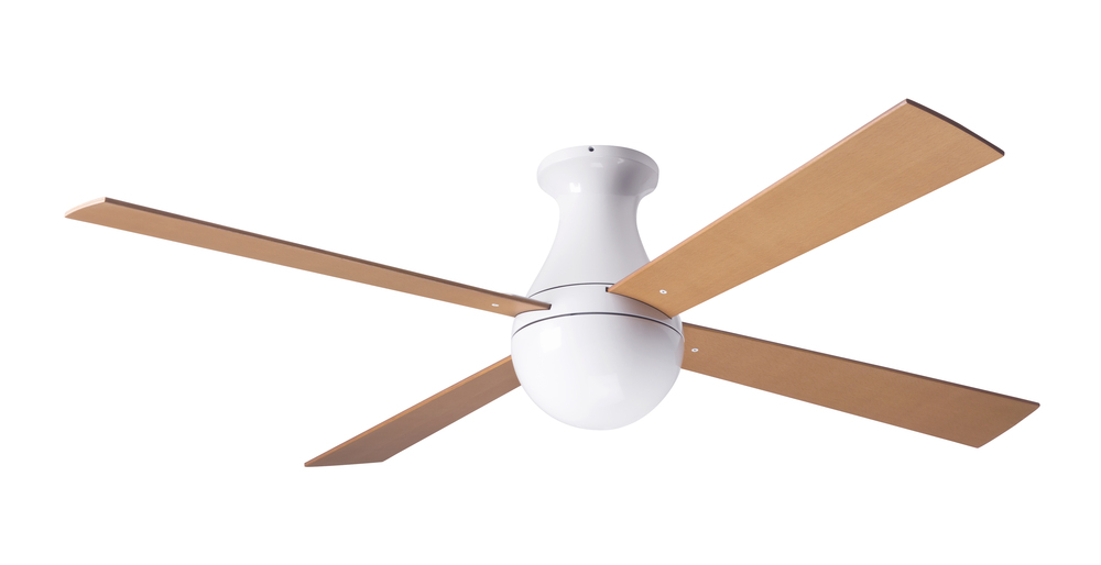 Ball Flush Fan; Gloss White Finish; 52" Maple Blades; No Light; Fan Speed Control