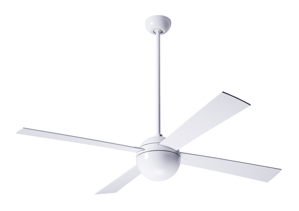 Ball Fan; Gloss White Finish; 52" White Blades; No Light; Fan Speed and Light Control (3-wire)