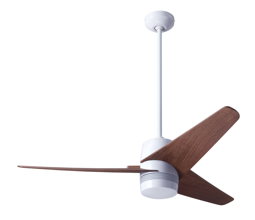 Velo DC Fan; Gloss White Finish; 48" Mahogany Blades; No Light; Wall/Remote Combo Control