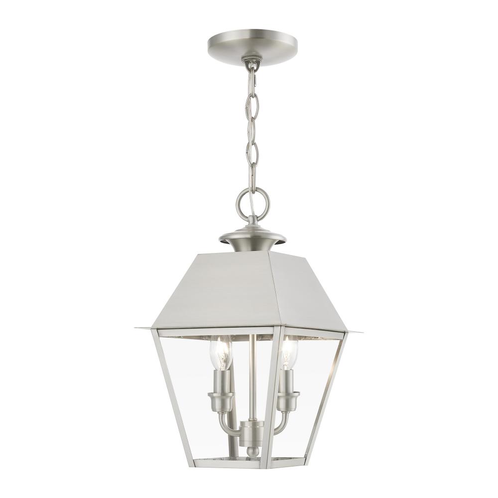 2 Light Brushed Nickel Outdoor Medium Pendant Lantern