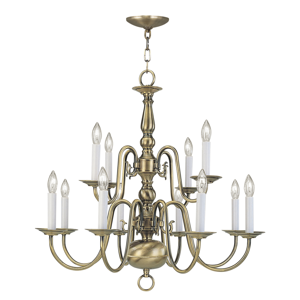 12 Light Antique Brass Chandelier