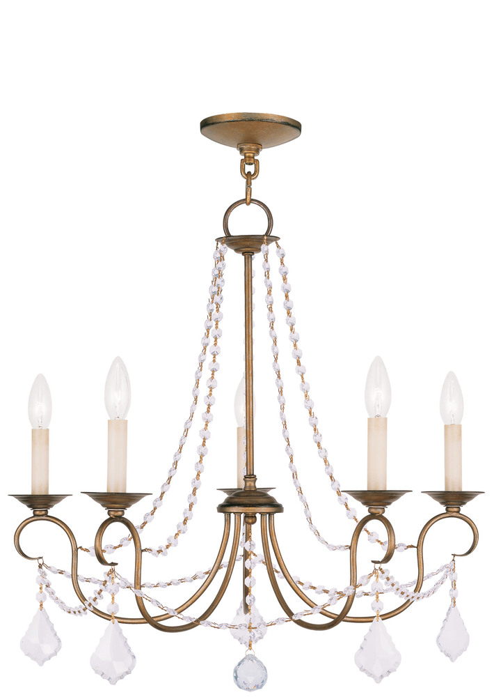 5 Light Antique Gold Leaf Chandelier