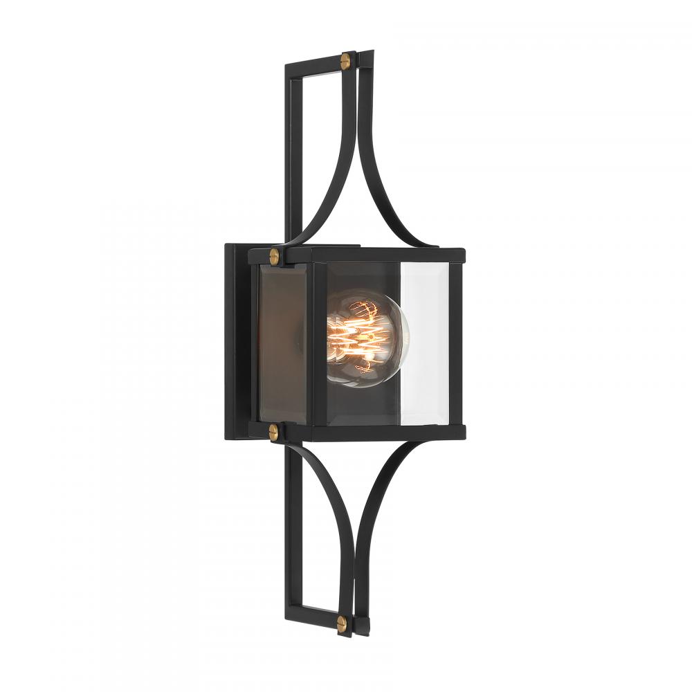 Raeburn 1-Light Outdoor Wall Lantern in Matte Black and Weathered Brushed Brass