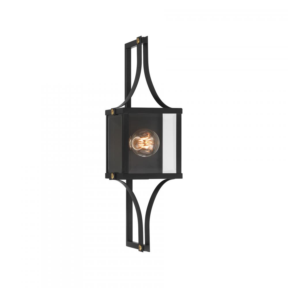 Raeburn 1-Light Outdoor Wall Lantern in Matte Black and Weathered Brushed Brass