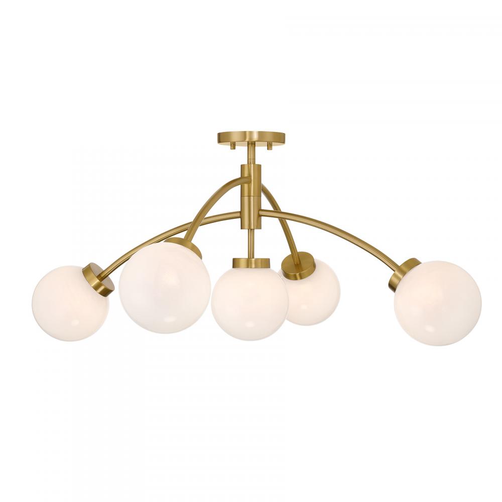 Redfield 5-Light Convertible Semi-Flush or Pendant in Warm Brass