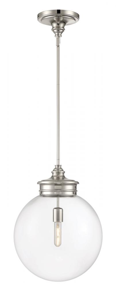 Emma 1-Light Glass Pendant - Polished Nickel