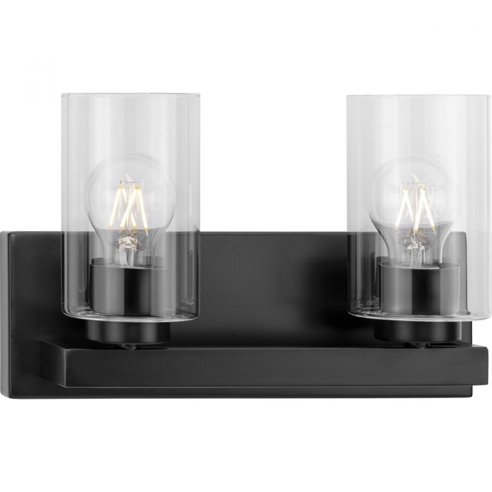 Goodwin Collection Two-Light Matte Black Modern Vanity Light with Clear Glass