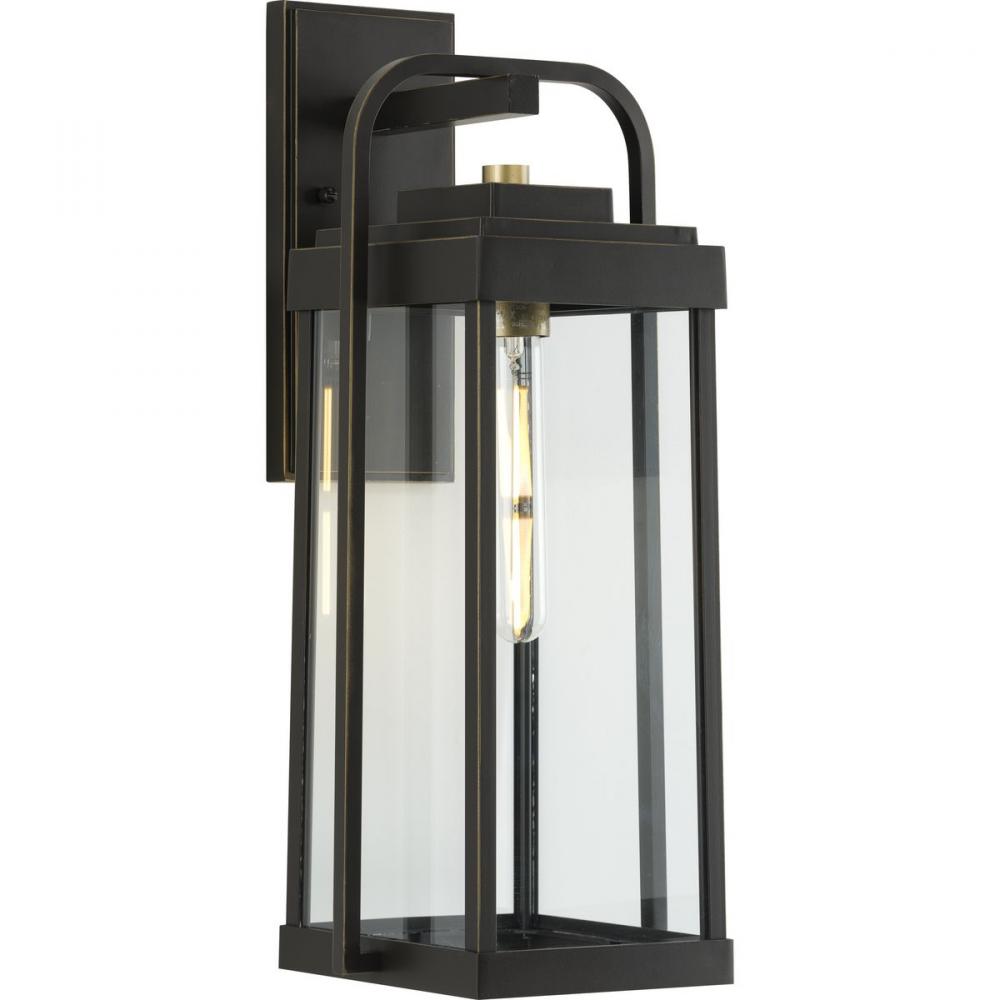 Walcott Collection One-Light Antique Bronze with Brasstone Accents Clear Glass Transitional Outdoor