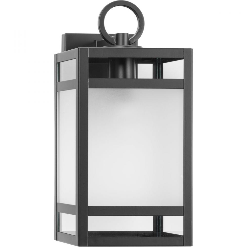 Parrish Collection One-Light Matte Black Clear and Etched Glass Modern Craftsman Outdoor Medium Wall