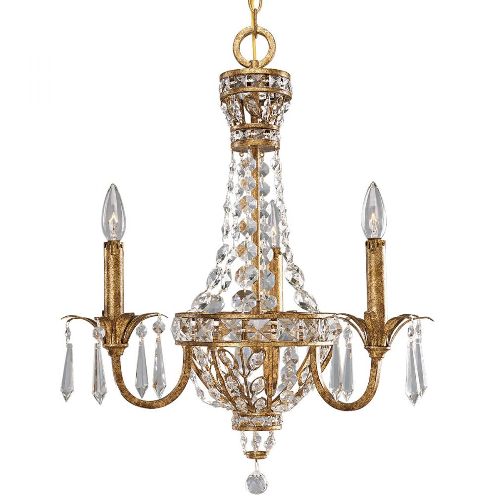 Three Light Imperial Gold Cut- Drops Glass Up Chandelier