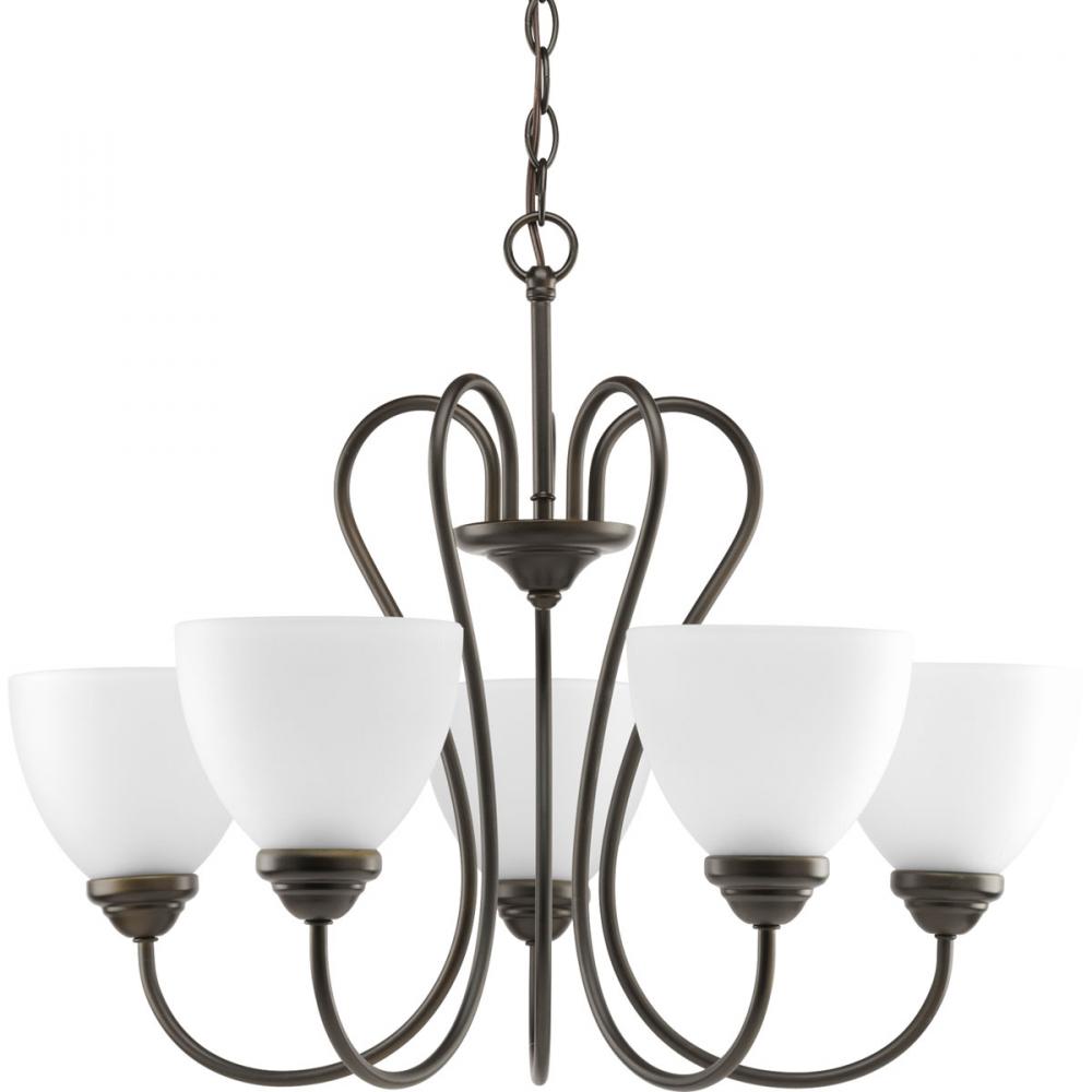 Heart Collection Five-Light Antique Bronze Etched Glass Farmhouse Chandelier Light