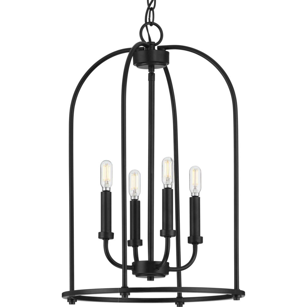 Leyden Collection Four-Light Matte Black Farmhouse Style Foyer Pendant Light