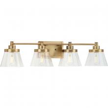 Progress P300351-163 - Hinton Collection Four-Light Vintage Brass Clear Seeded Glass Farmhouse Bath Vanity Light