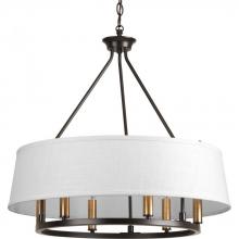 Progress P4618-20 - Cherish Collection 24 " Six-Light Antique Bronze Coastal Chandelier Light with Summer Linen Shad