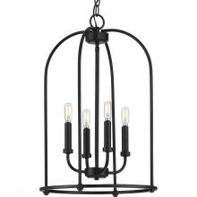 Progress P500302-031 - Leyden Collection Four-Light Matte Black Farmhouse Style Foyer Pendant Light