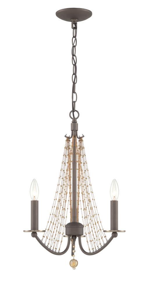 Recycled Swept Away Chandelier - Three Light Rustic Bronze W/Antique Gold