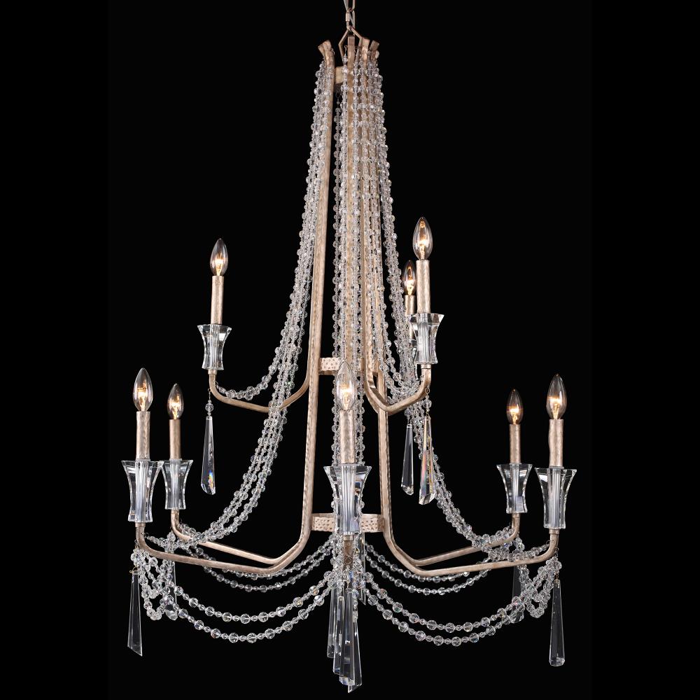 Barcelona 9-Lt 2-Tier Crystal Chandelier - Transcend Silver