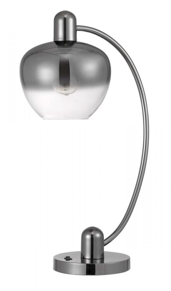 40W Brookline metal arc table lamp with electoral plated smoked glass shade and on off rocker s