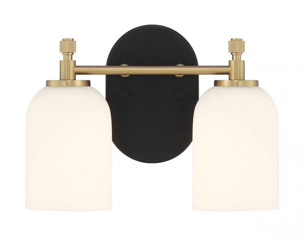 Council 2 Light Vanity in Flat Black/Satin Brass