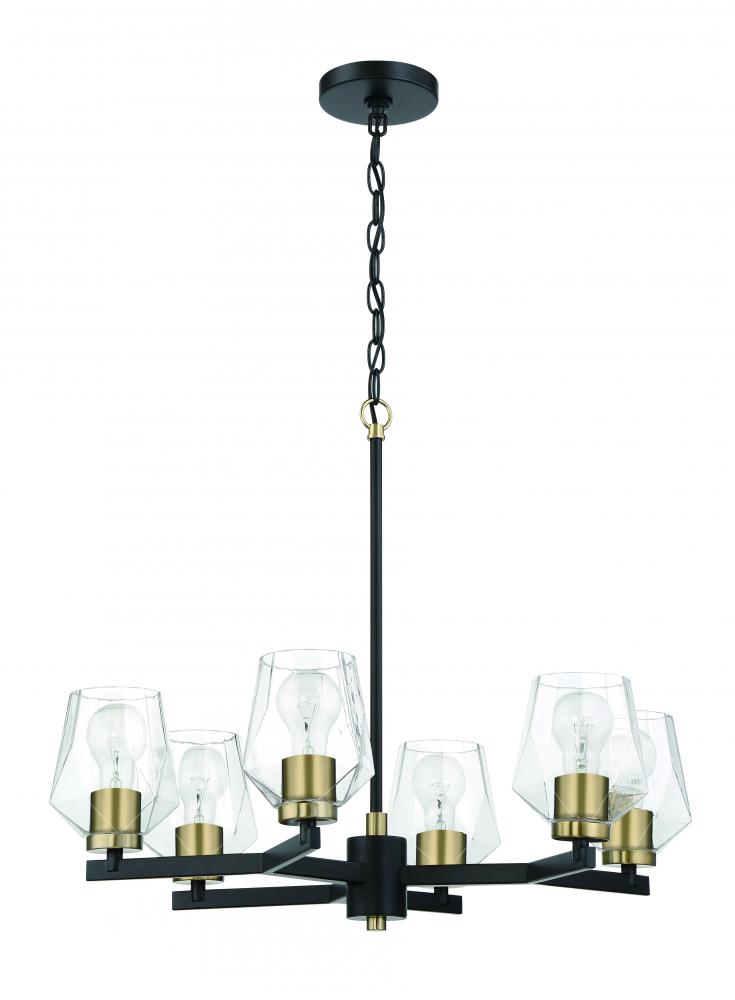 Avante Grand 6 Light Chandelier in Flat Black/Satin Brass