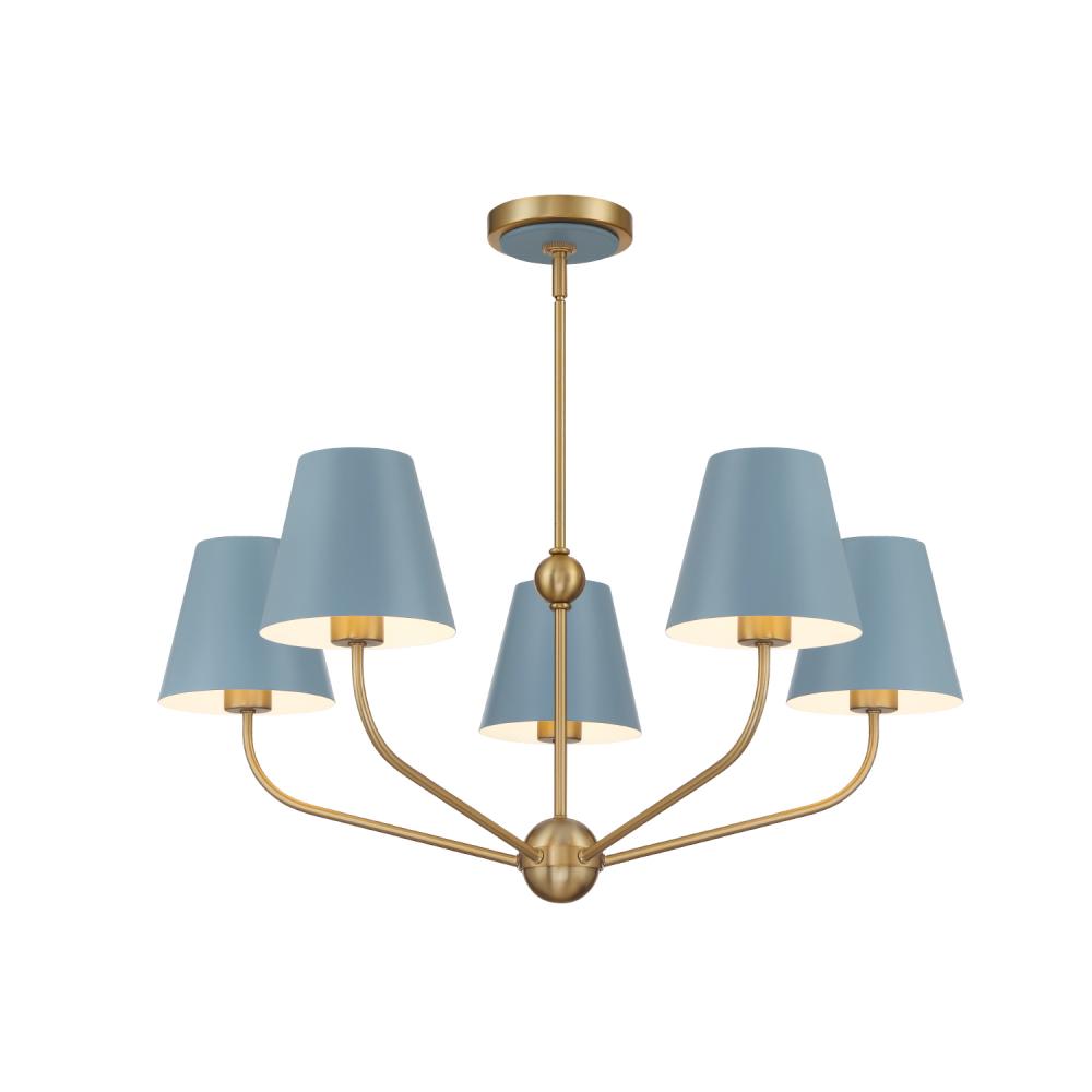 Xavier 5 Light Vibrant Gold + Blue Chandelier