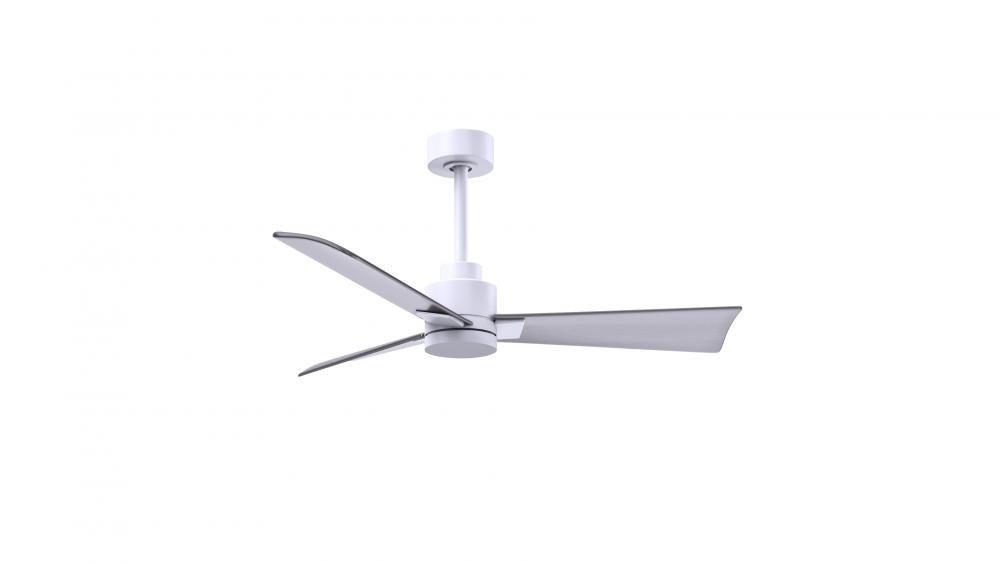 Alessandra 3-blade transitional ceiling fan in matte white finish with brushed nickel blades. Opti