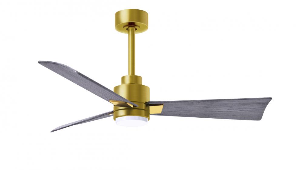 Alessandra 3-blade transitional ceiling fan in brushed brass finish with Barn Wood blades. Optimiz