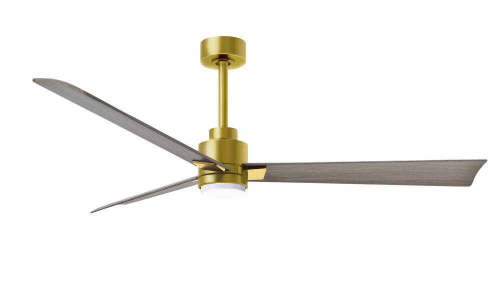 Alessandra 3-blade transitional ceiling fan in brushed brass finish with gray ash blades. Optimize