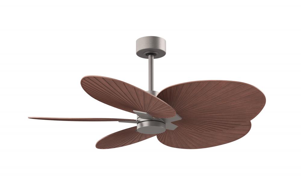 Alessandra Tropical 5-blade ceiling fan in Brushed Nickel and Walnut tone blades.