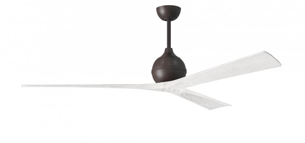 Irene-3 three-blade paddle fan in Textured Bronze finish with 72” solid matte white wood blades.