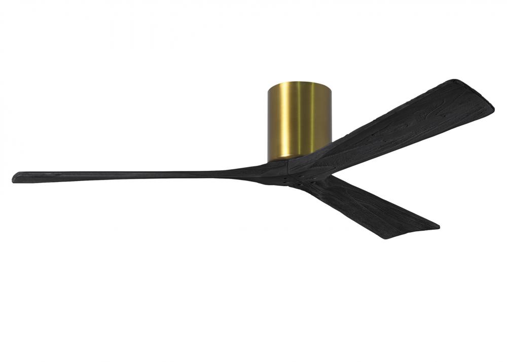 Irene-3H three-blade flush mount paddle fan in Brushed Brass finish with 60” solid matte black w