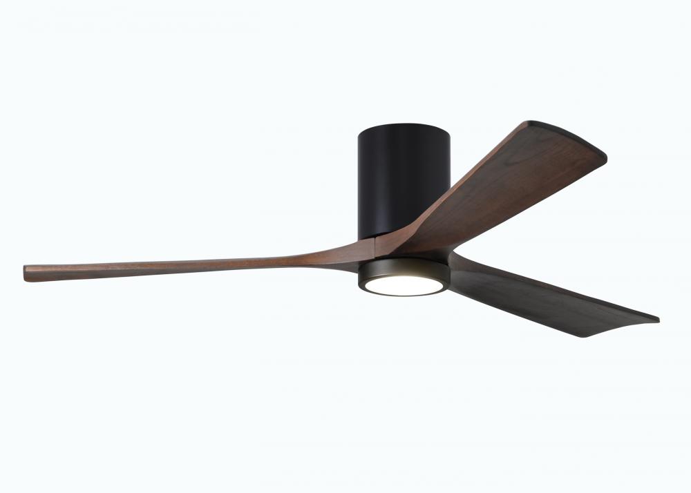 Irene-3HLK three-blade flush mount paddle fan in Matte Black finish with 60” solid walnut tone b