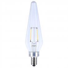 Satco Products Inc. S12140 - 2 Watt Prismatic HX11 LED; 2700K CCT; Candelabra Base; 120 Volt; Clear Finish; 2-Card