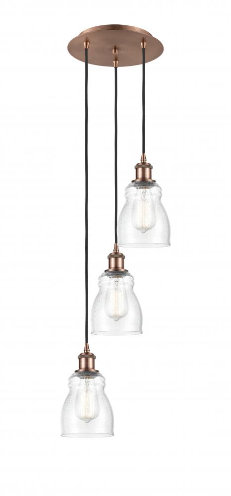 Ellery - 3 Light - 12 inch - Antique Copper - Cord Hung - Multi Pendant