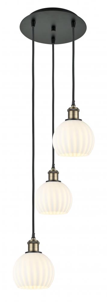 White Venetian - 3 Light - 13 inch - Black Antique Brass - Cord Hung - Multi Pendant