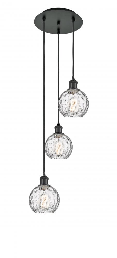 Athens Water Glass - 3 Light - 13 inch - Matte Black - Cord hung - Multi Pendant