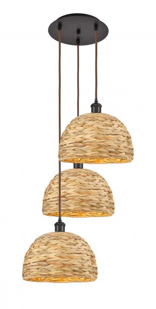 Woven Rattan - 3 Light - 19 inch - Oil Rubbed Bronze - Cord hung - Multi Pendant