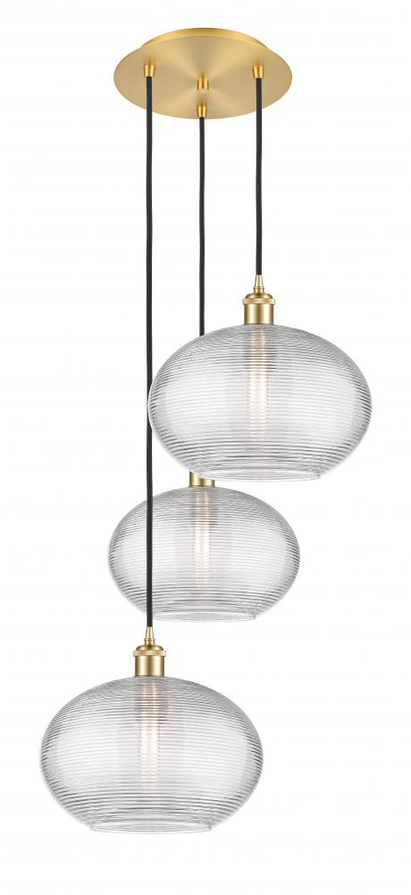 Ithaca - 3 Light - 19 inch - Satin Gold - Cord hung - Multi Pendant