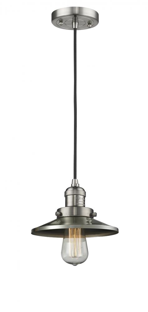 Railroad - 1 Light - 8 inch - Brushed Satin Nickel - Cord hung - Mini Pendant