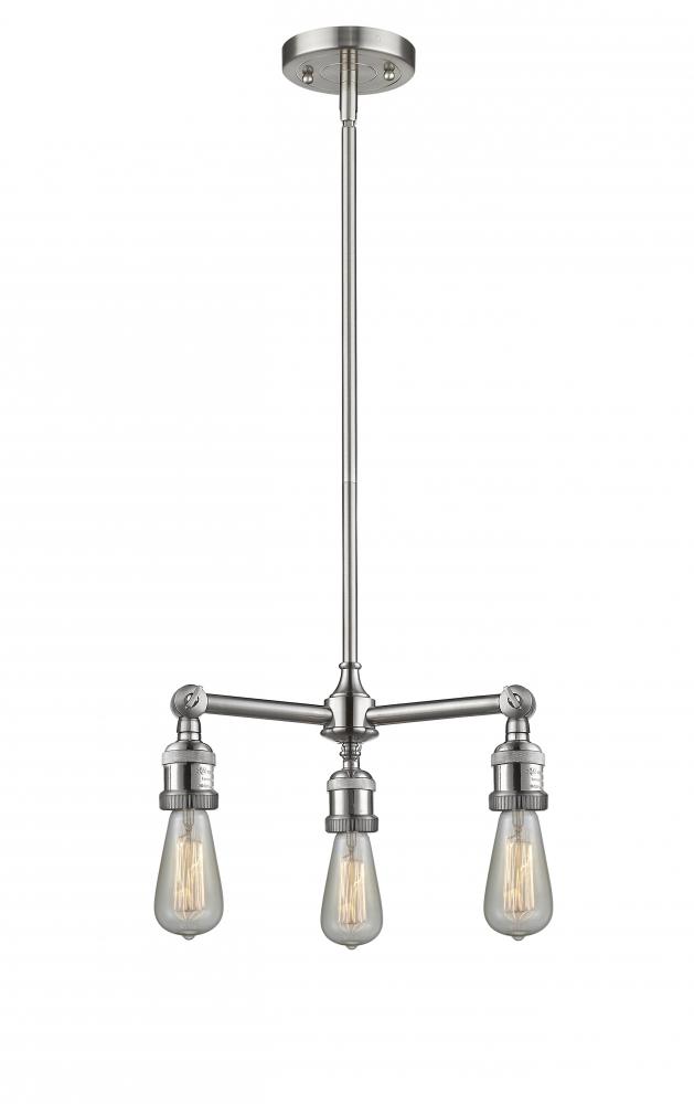 Bare Bulb - 3 Light - 15 inch - Brushed Satin Nickel - Stem Hung - Chandelier