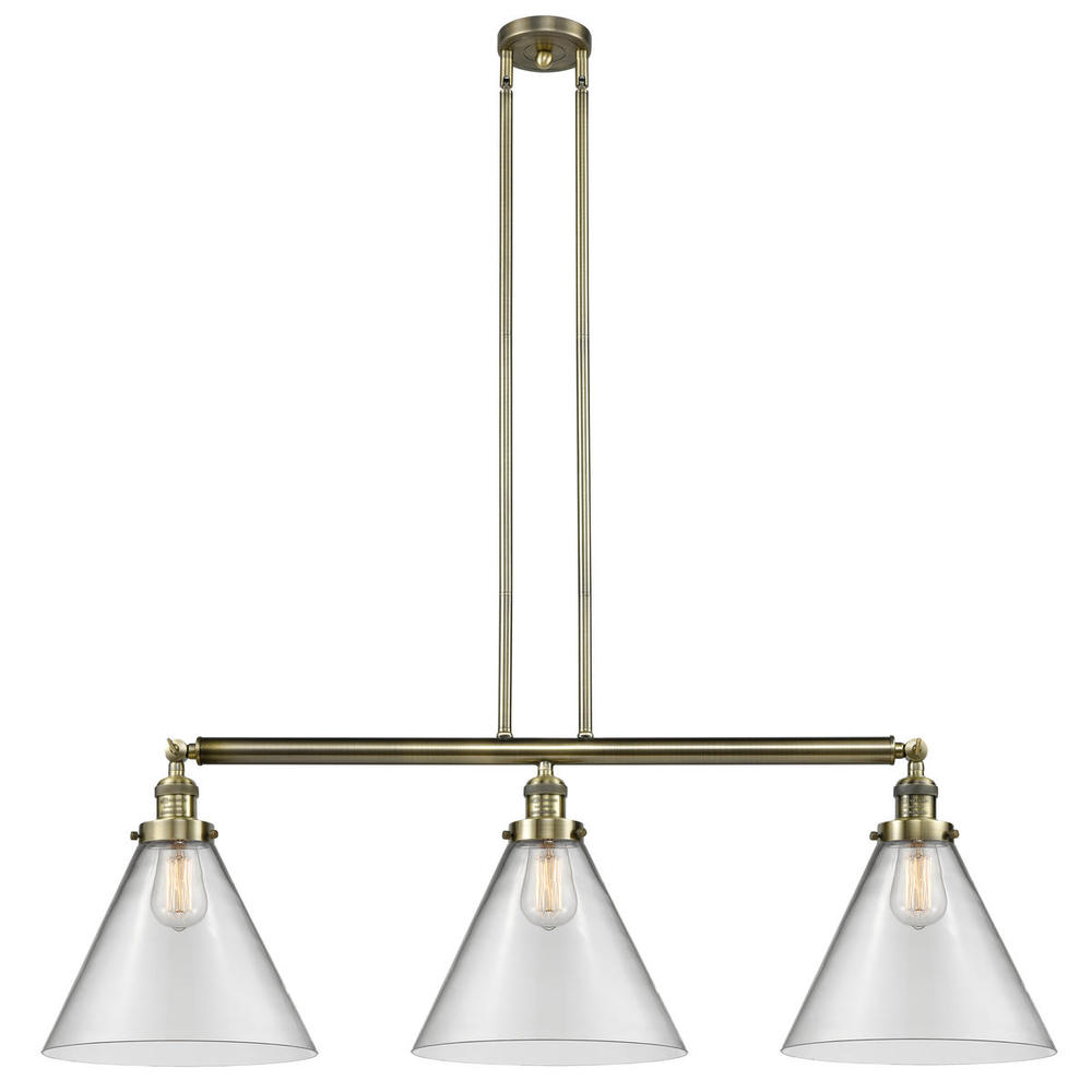 Cone - 3 Light - 44 inch - Antique Brass - Stem Hung - Island Light