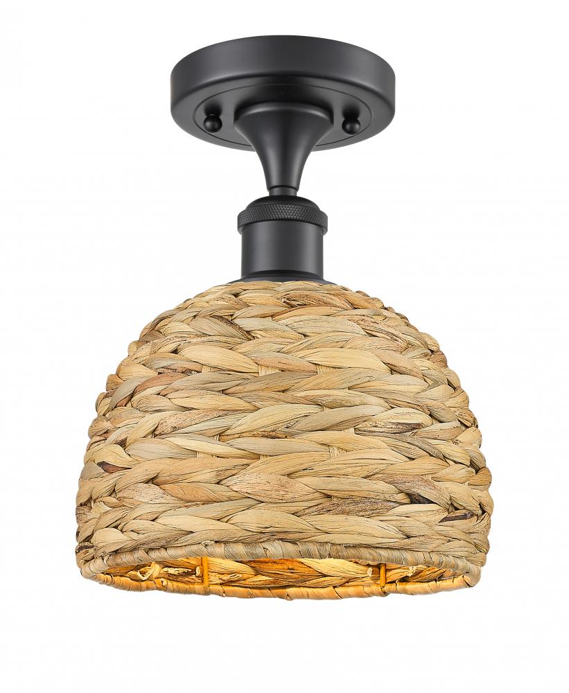 Woven Rattan - 1 Light - 8 inch - Matte Black - Semi-Flush Mount