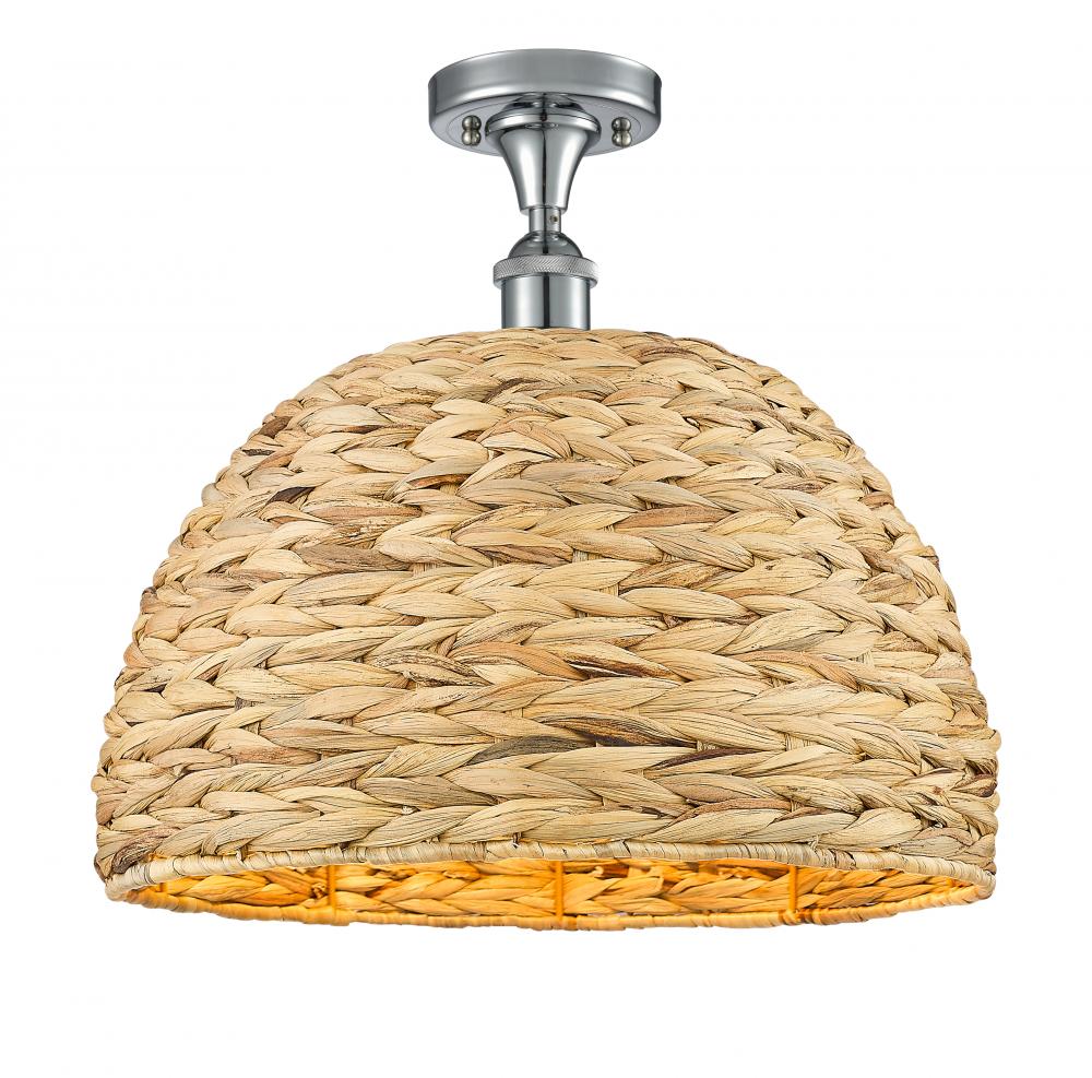 Woven Rattan - 1 Light - 16 inch - Polished Chrome - Semi-Flush Mount