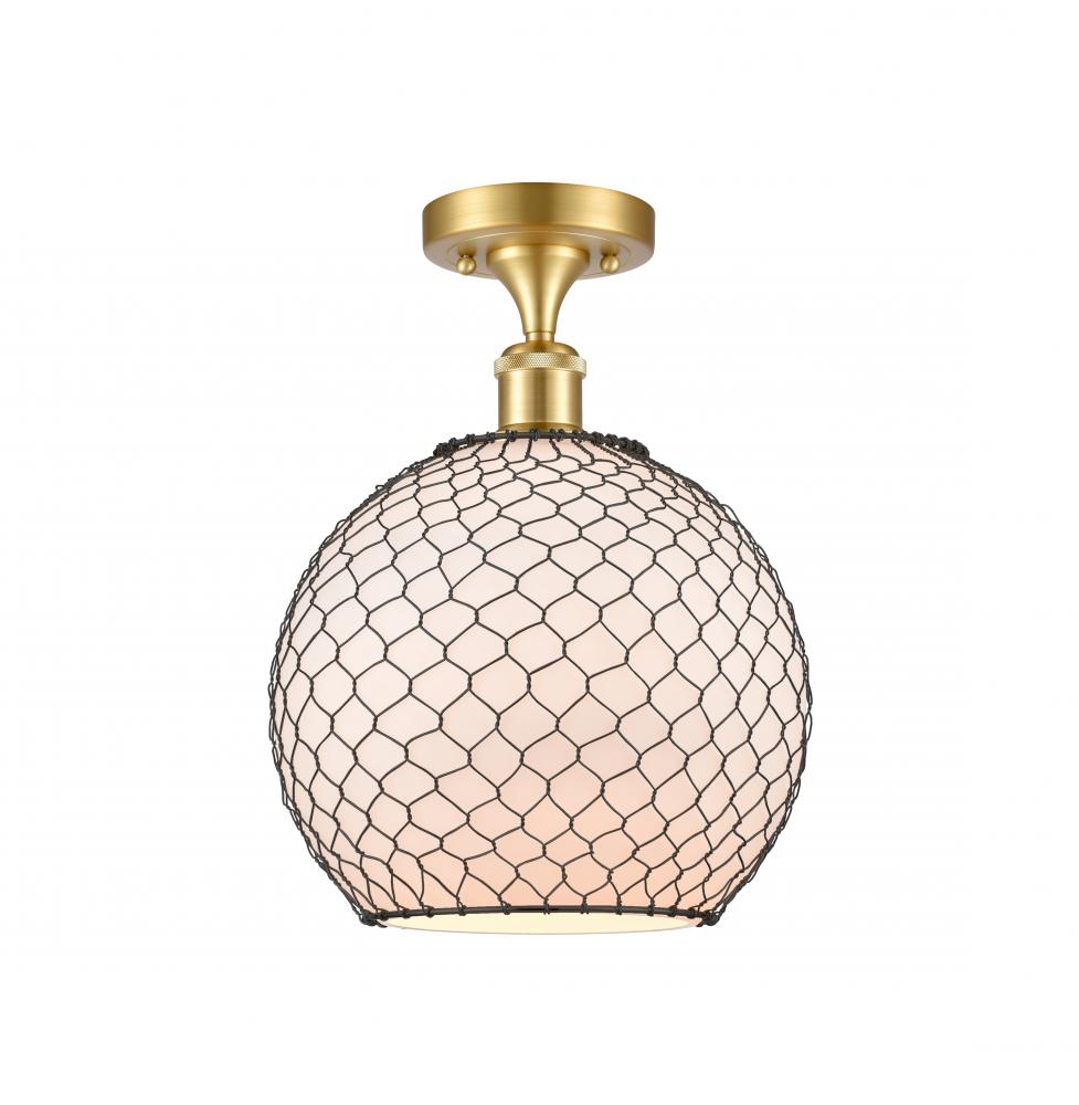 Farmhouse Chicken Wire - 1 Light - 10 inch - Satin Gold - Semi-Flush Mount