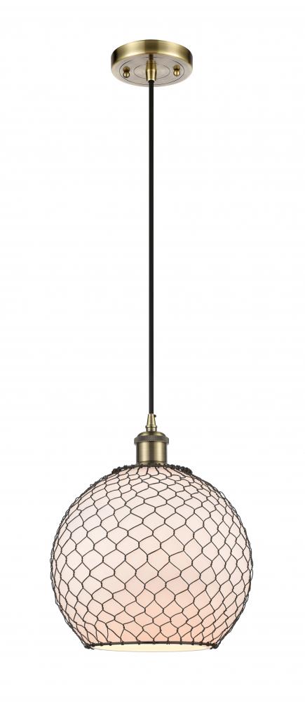 Farmhouse Chicken Wire - 1 Light - 10 inch - Antique Brass - Cord hung - Mini Pendant