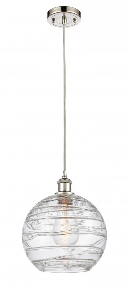 Athens Deco Swirl - 1 Light - 10 inch - Polished Nickel - Cord hung - Mini Pendant